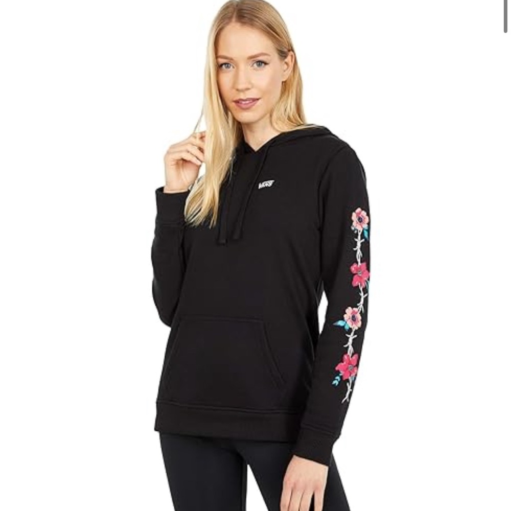 Vans Black Hoodie with Pink Floral Accents